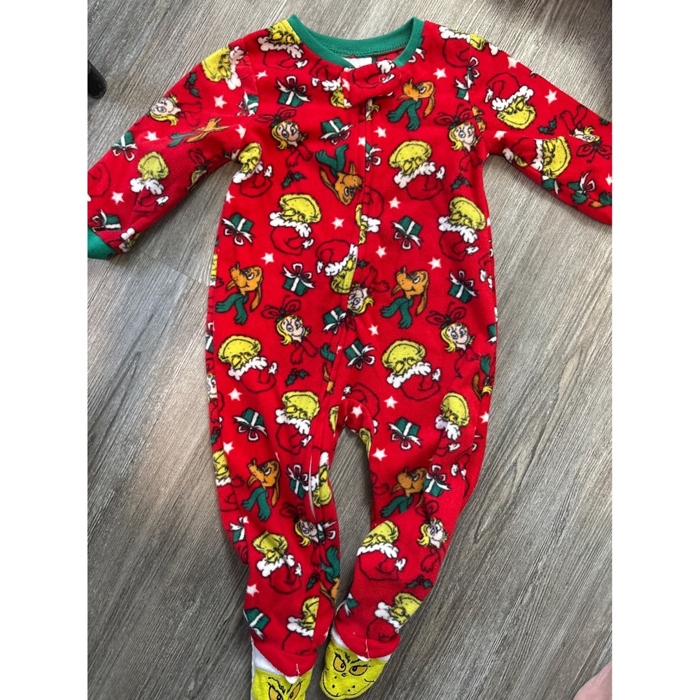 The Grinch Dr Seuss Toddler 12M Fleece Footed Pajamas Red Christmas K290526GE